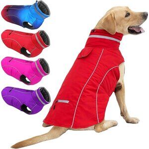 Doglay Waterproof Dog Jacket with Pocket, Reflective Turtleneck Winter Coat RED